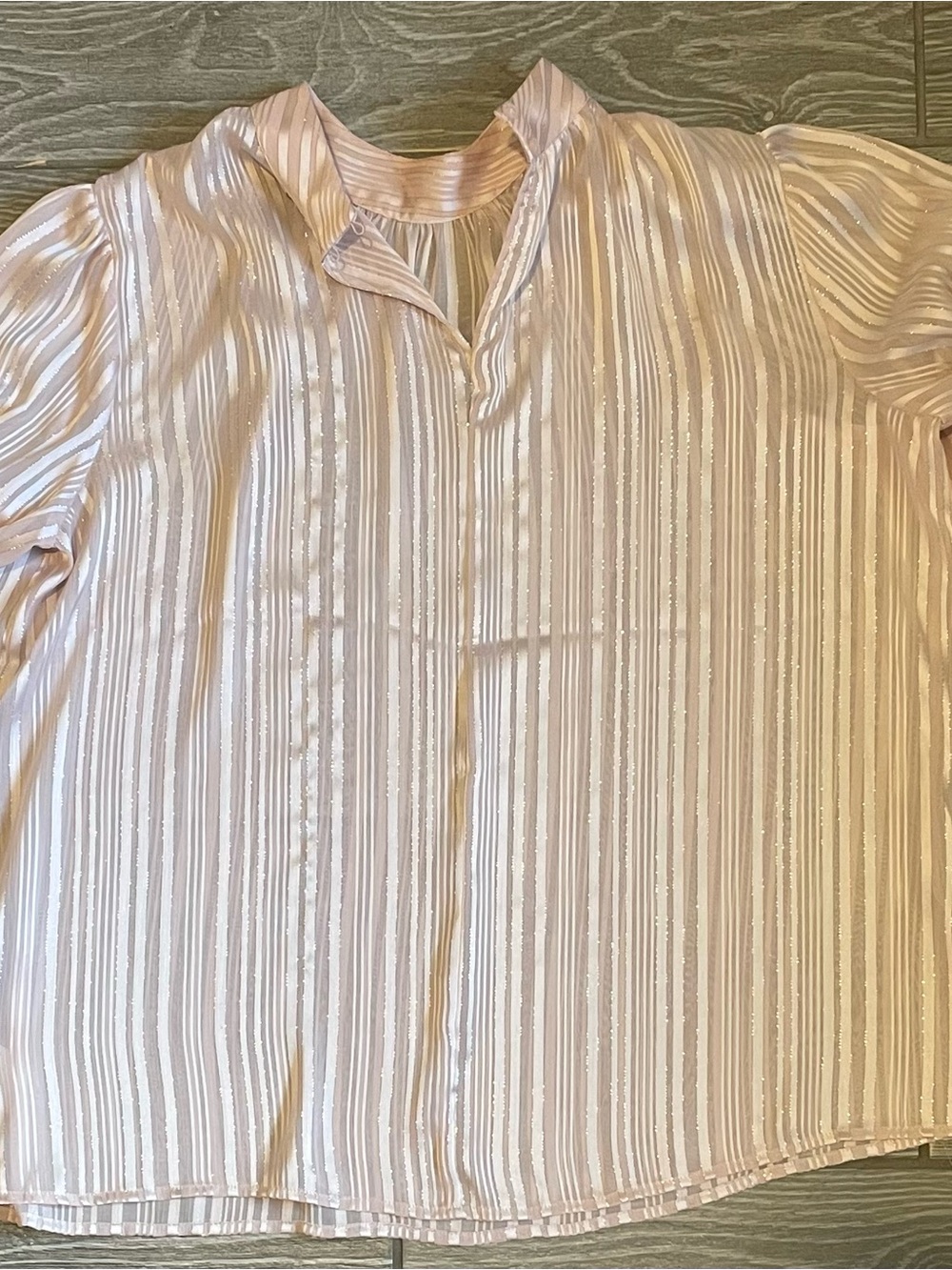 Light Pink Shimmer Striped Women’s Shirt - Casual Pull Over Top